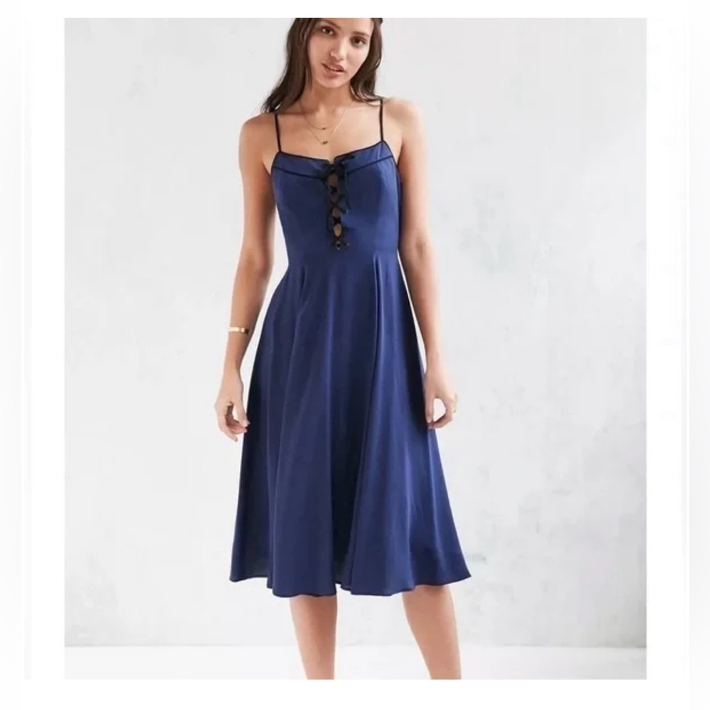 Urban Outfitters Cooperative Navy Blue Dress with Black Lace Up Front